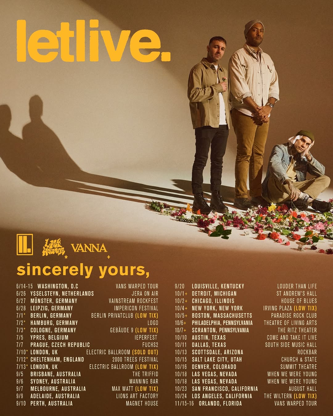 letlive. sincerely yours Tour Poster 2026